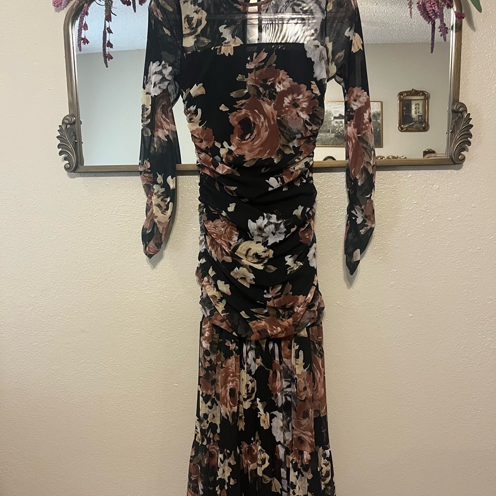 Black and Pink Long Sleeve Bodycon Dress